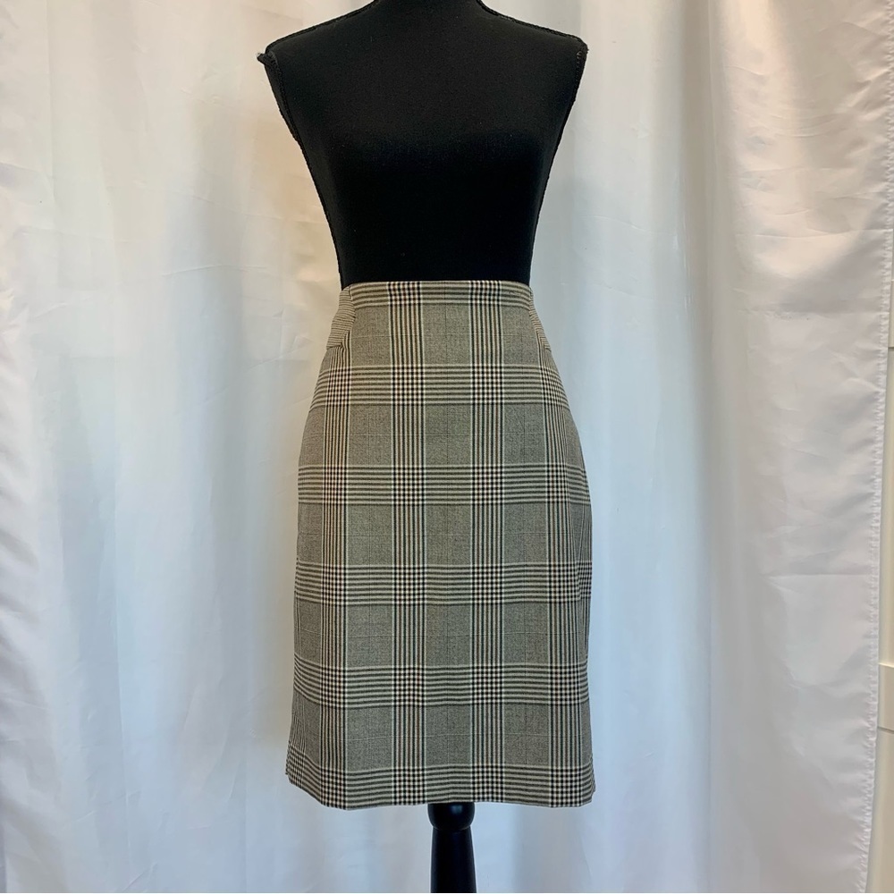 THE Limited brown black cream plaid check pencil skirt stretchy Sz 8 - Picture 14 of 14